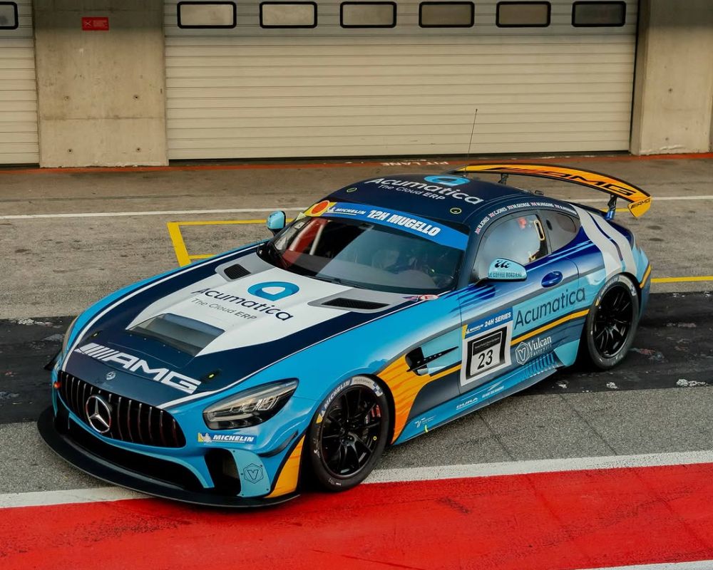 Mercedes AMG GT3 R racing on track during the GT3 event at Monza, showcasing its sleek design and competitive spirit.