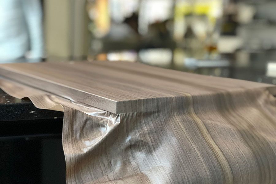 Close-up of a vinyl-wrapped door